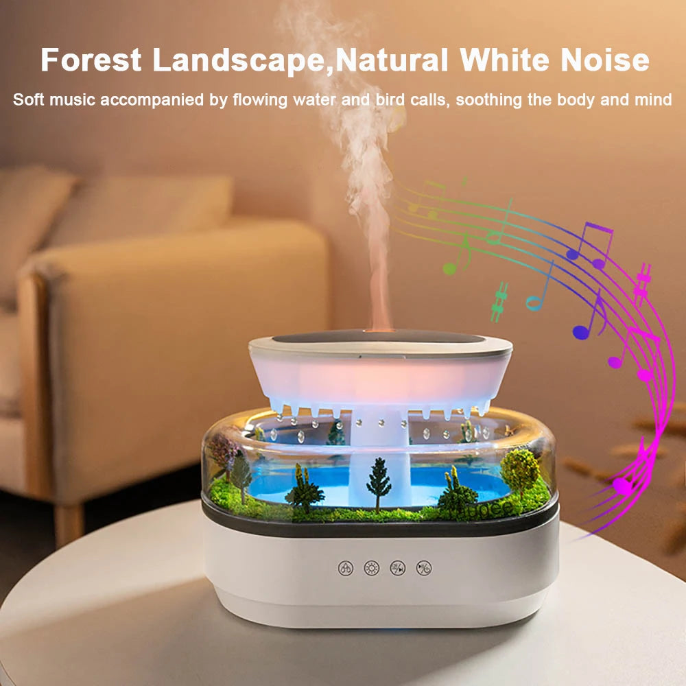 Aroma Humidifier with Raindrop Effect, Color Changing LED, White Noise & Essential Oil Diffusion