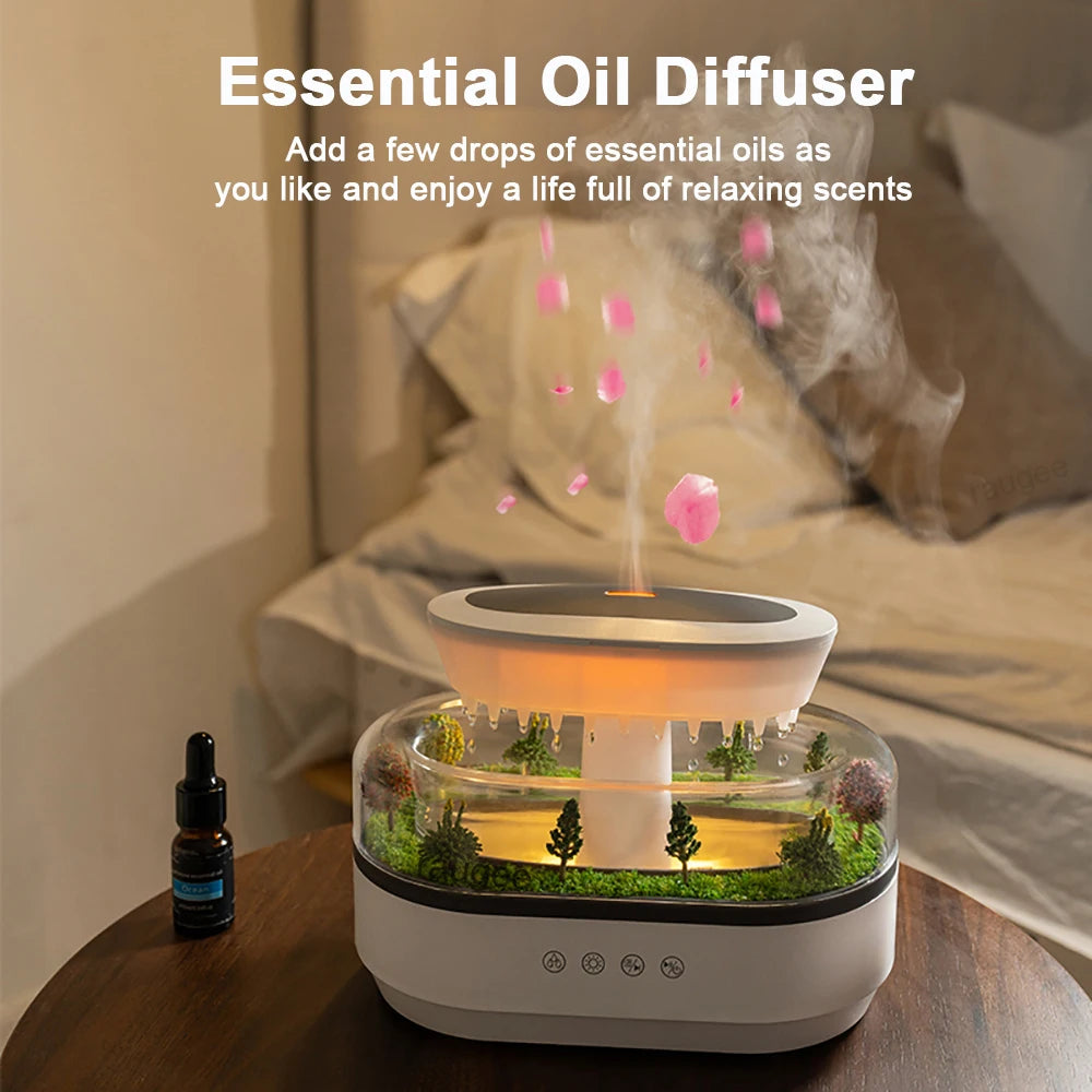 Aroma Humidifier with Raindrop Effect, Color Changing LED, White Noise & Essential Oil Diffusion