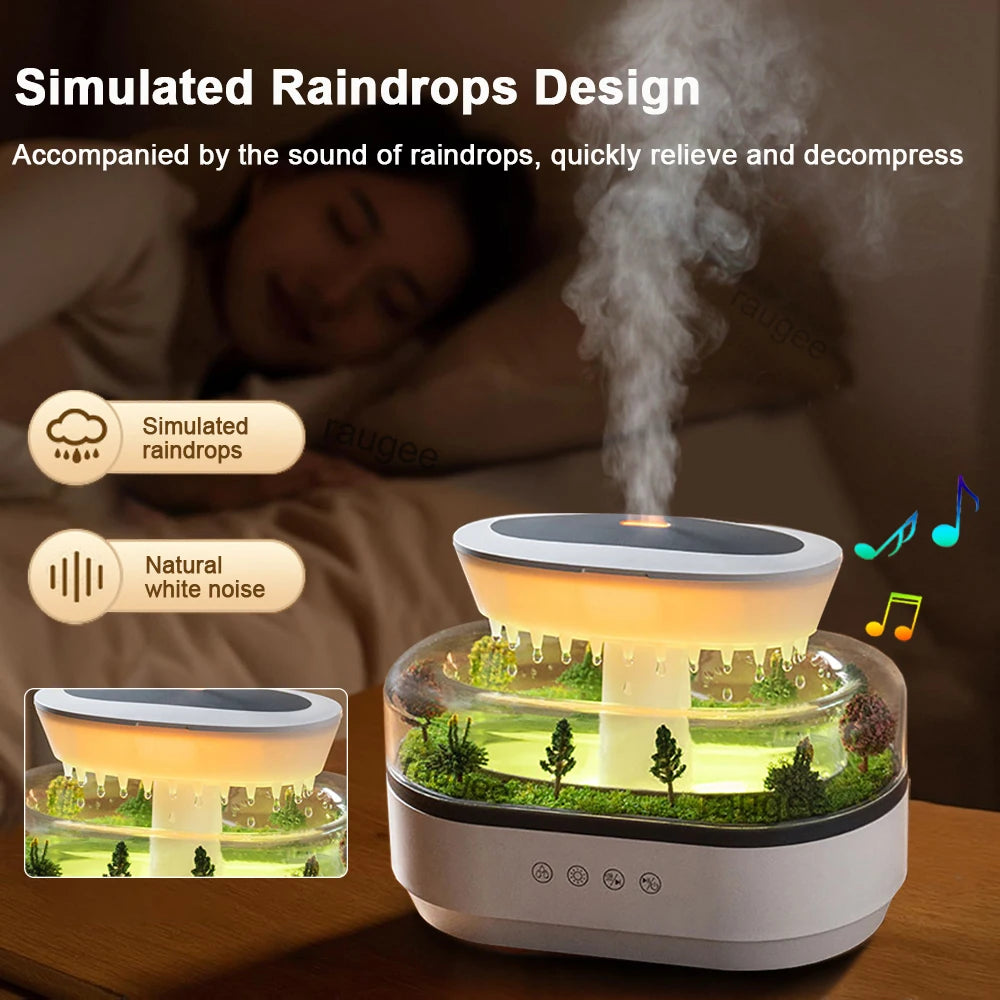 Aroma Humidifier with Raindrop Effect, Color Changing LED, White Noise & Essential Oil Diffusion