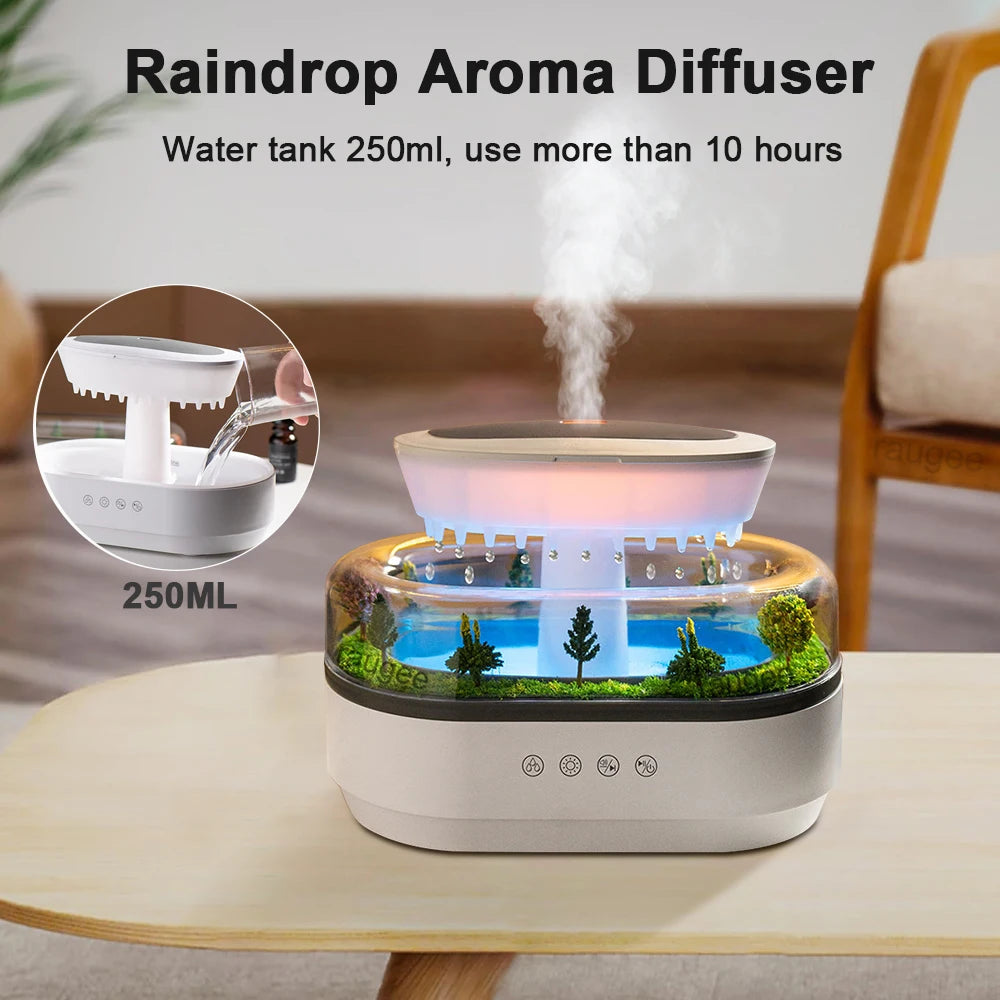 Aroma Humidifier with Raindrop Effect, Color Changing LED, White Noise & Essential Oil Diffusion